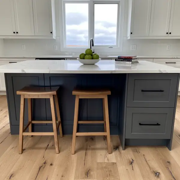 Charcoal painted kitchen island in Puslinch home Charcoal painted kitchen island in Puslinch home