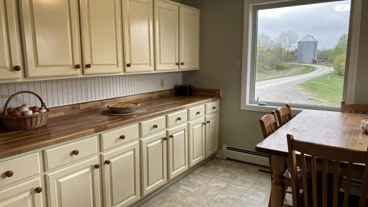 Cream painted farm kitchen cabinets in Wellesley Cream painted farm kitchen cabinets in Wellesley