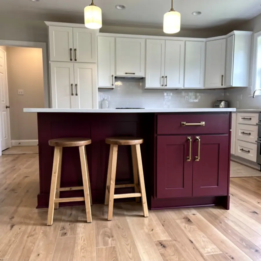 Deep burgundy island in Waterloo kitchen