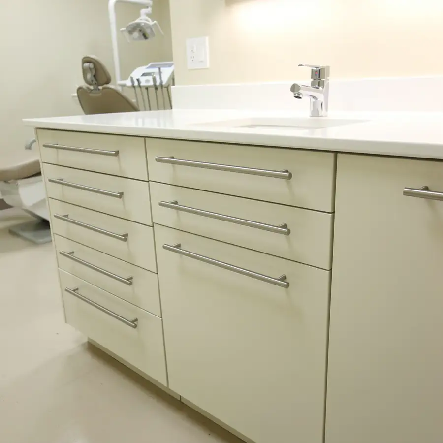 Drawer bank in painted dental operatory Drawer bank in painted dental operatory