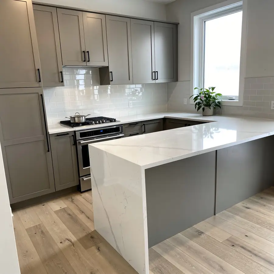 Flat slab replacement doors in warm grey