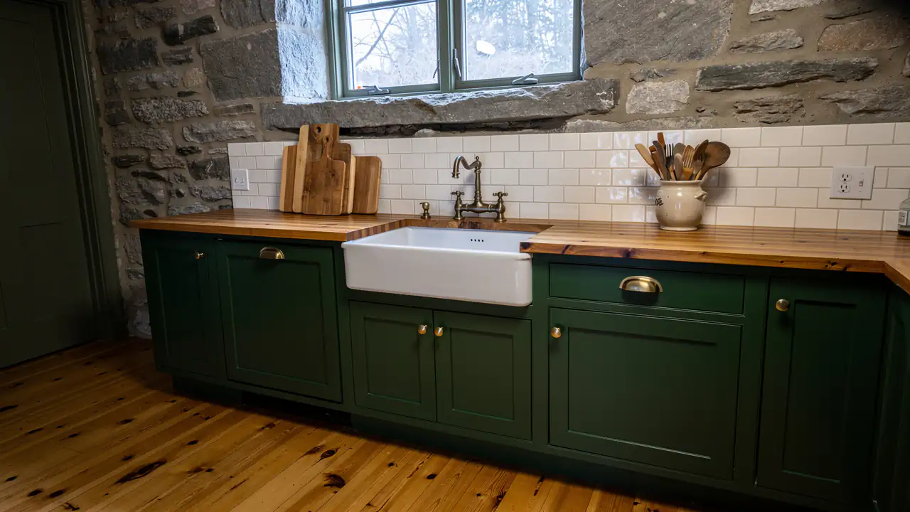 Forest green kitchen cabinets in Galt home Forest green kitchen cabinets in Galt home