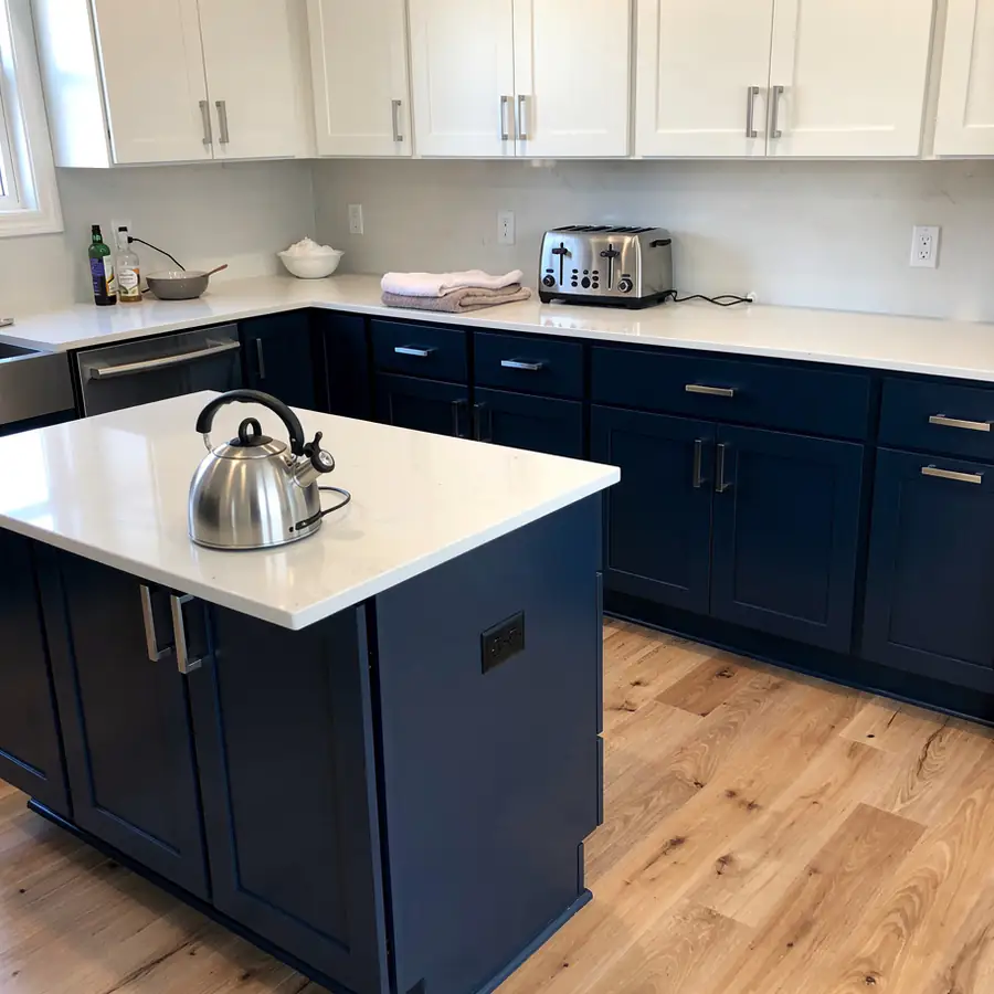 Fresh painted cabinets with kettle moved away
