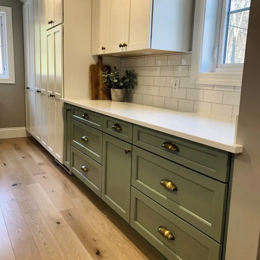 Green lower and white upper kitchen cabinets Green lower and white upper kitchen cabinets