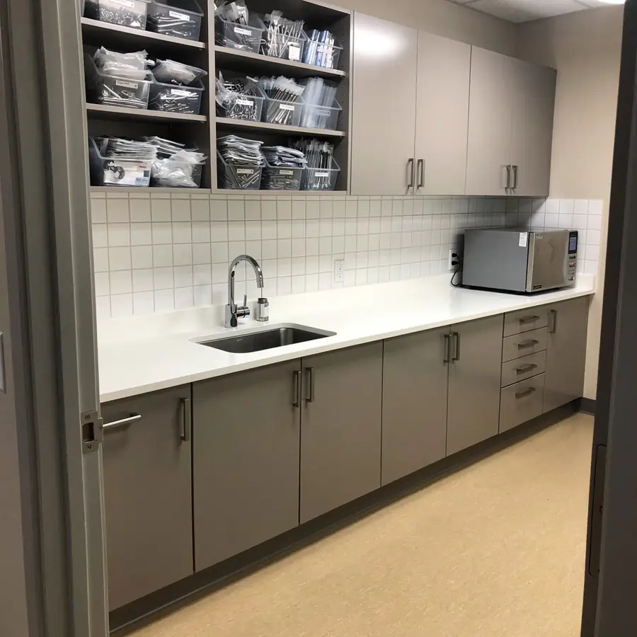 Grey painted sterilization centre cabinets Grey painted sterilization centre cabinets