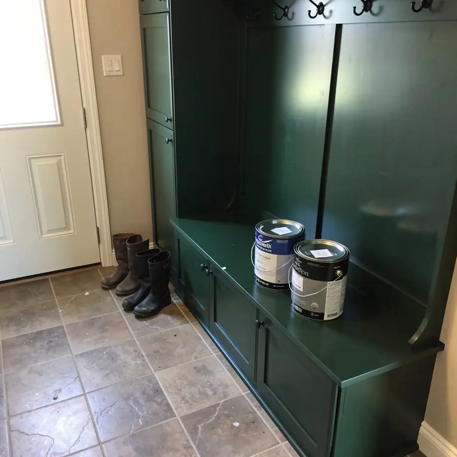 Leftover paint cans in Elora mudroom Leftover paint cans in Elora mudroom