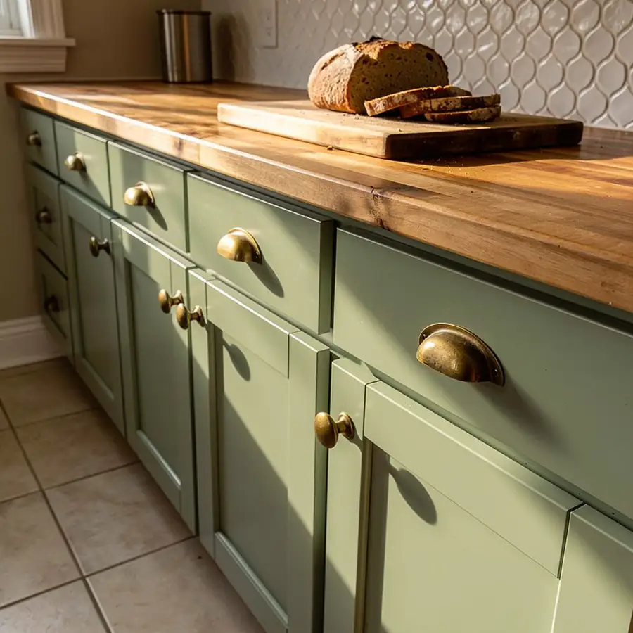 Matching sage doors and painted face frames