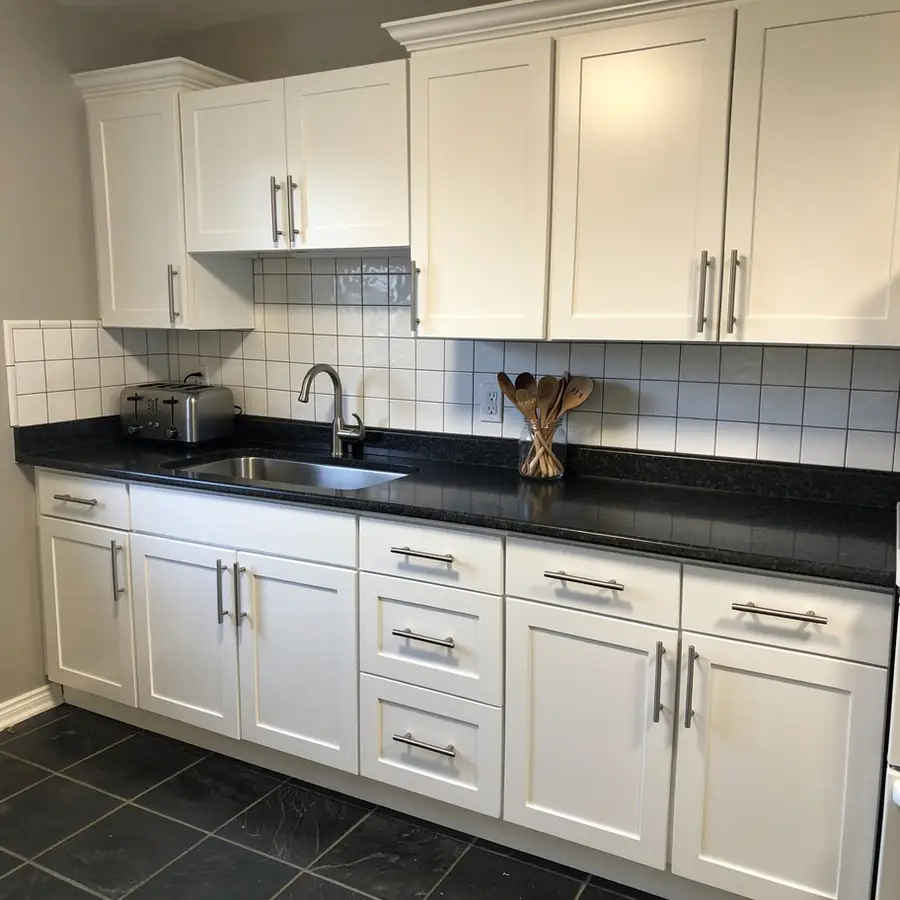 New white Shaker doors on painted boxes