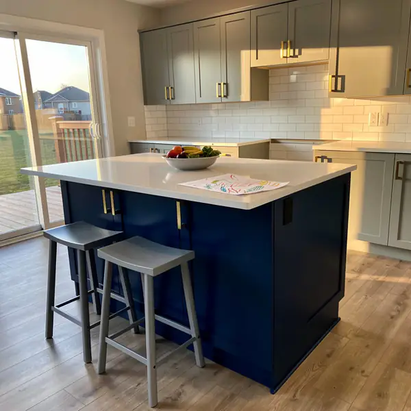 Painted blue kitchen island in Baden Painted blue kitchen island in Baden