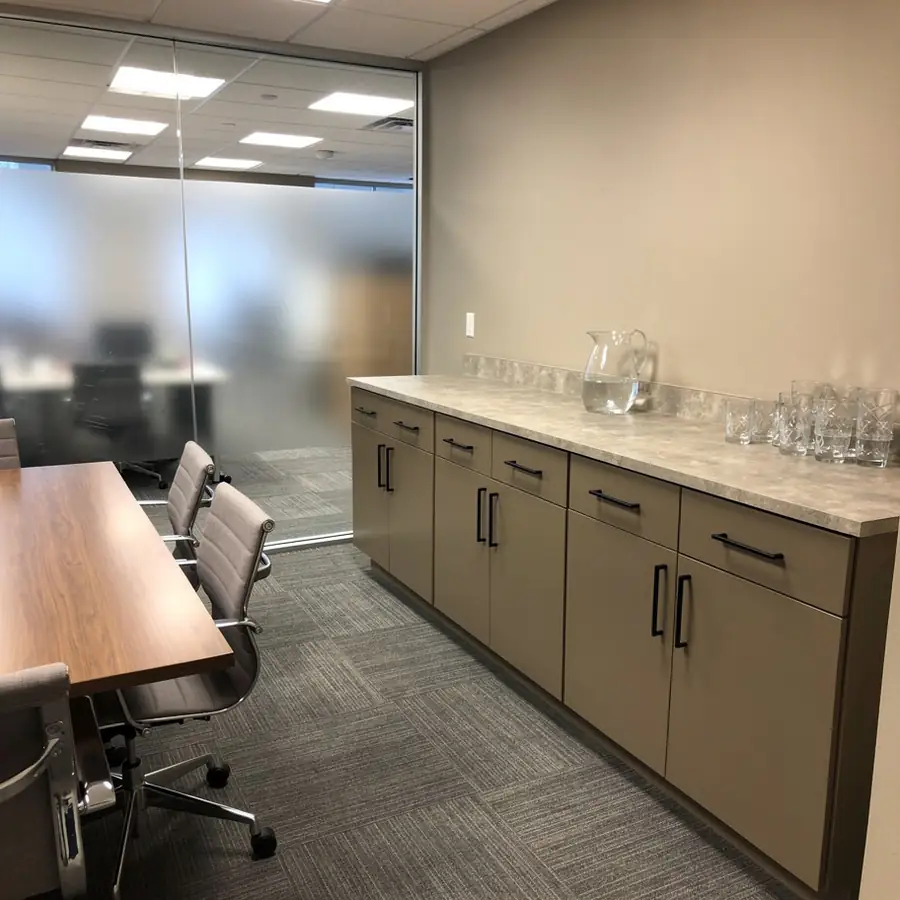 Painted boardroom credenza in warm taupe