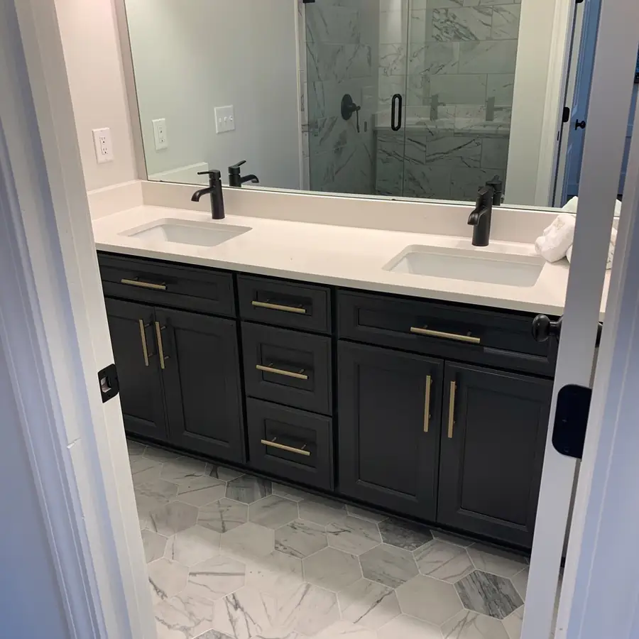 Painted double vanity in charcoal satin