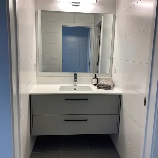 Painted grey condo bathroom vanity in Waterloo