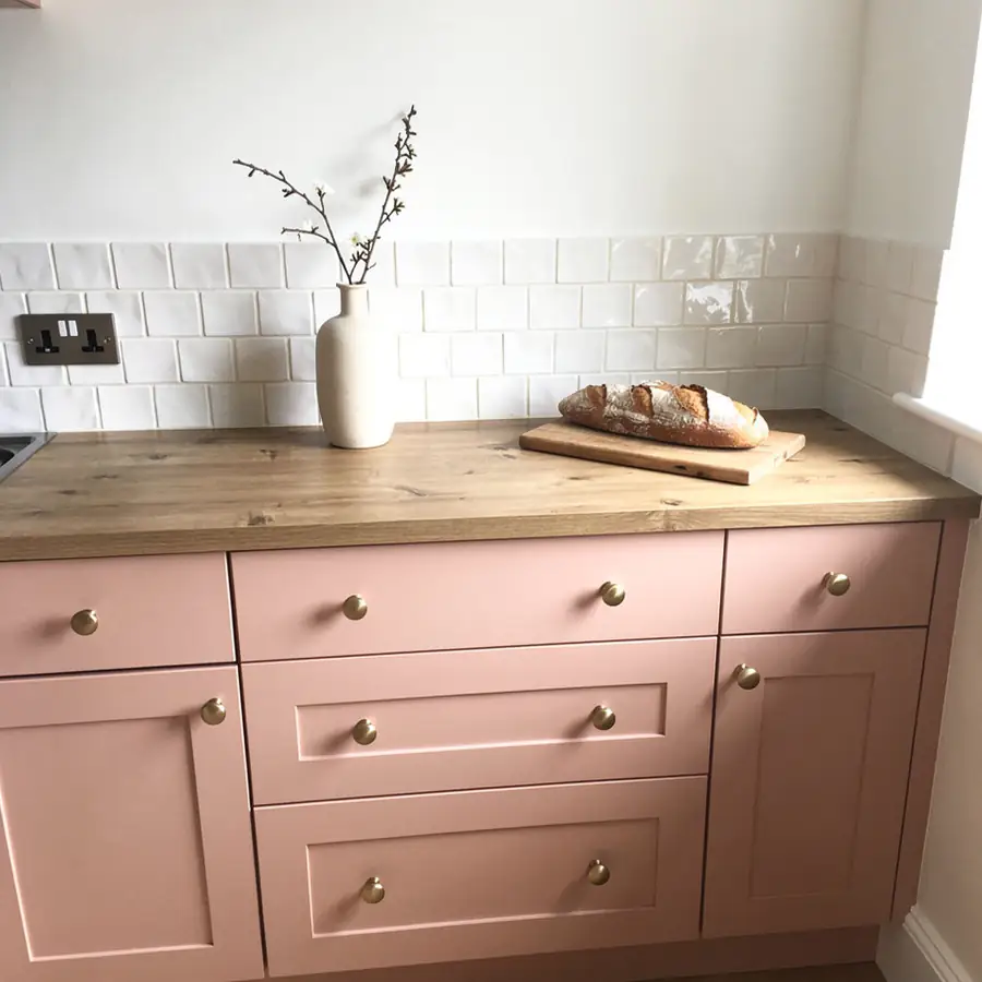 Painted IKEA Shaker fronts in clay pink