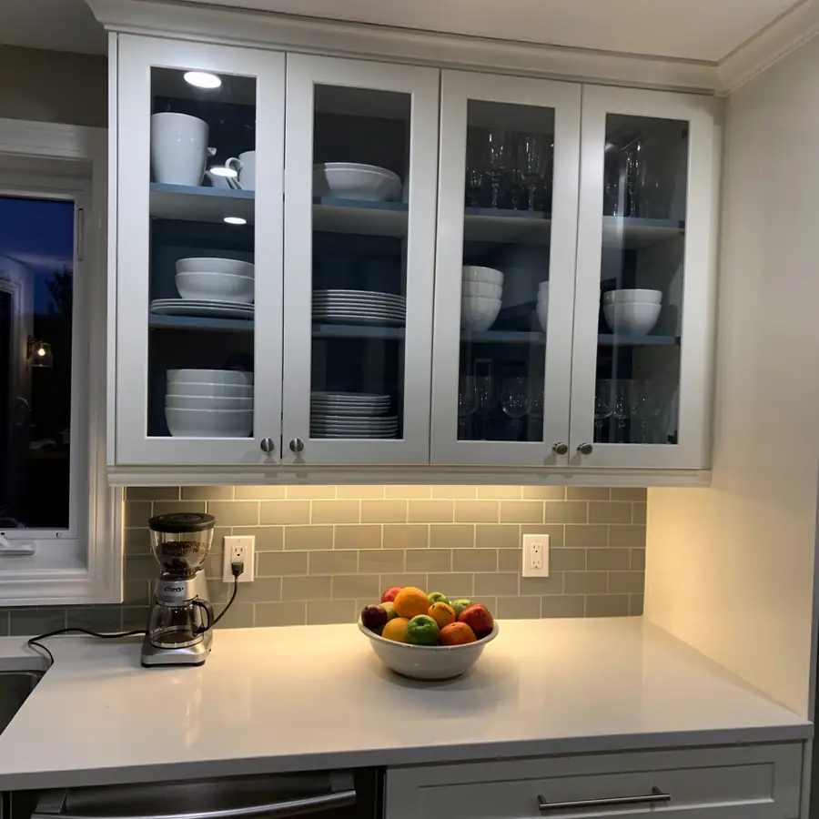 Painted interior of glass-front cabinets Waterloo