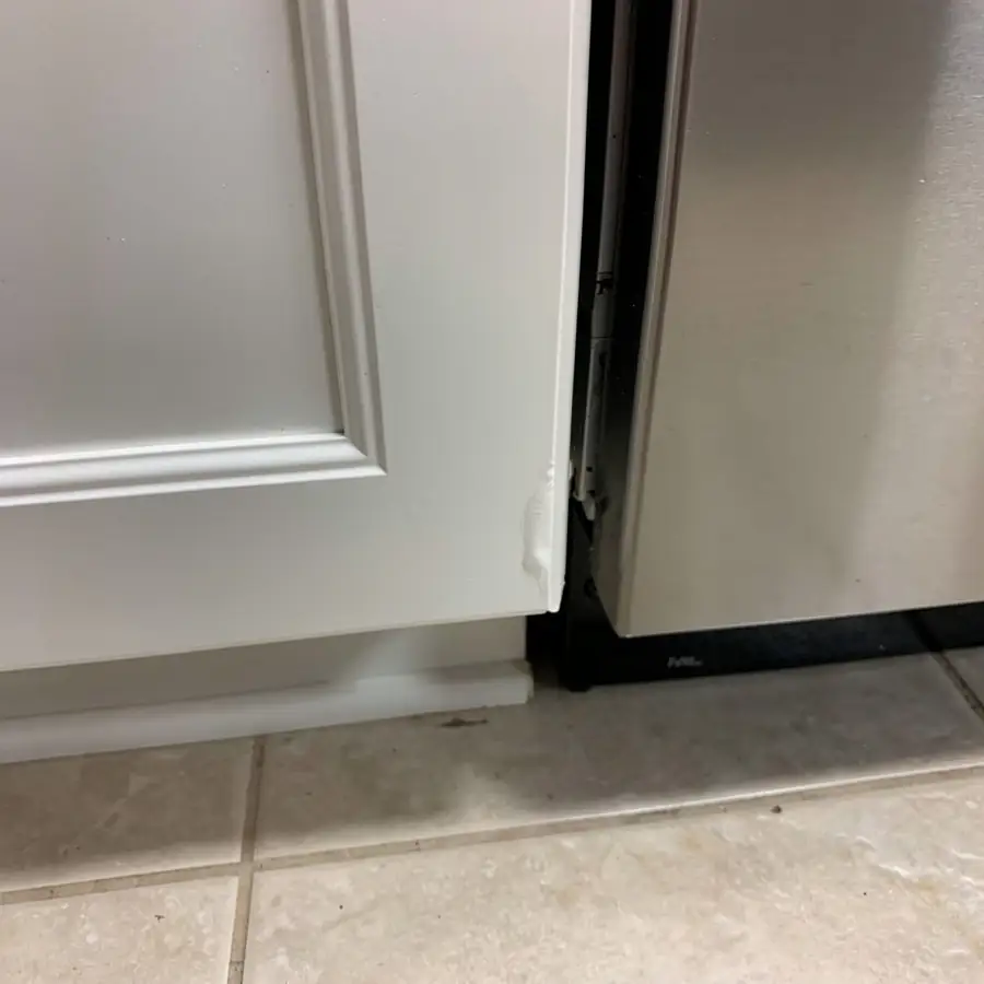 Repaired corner on painted Shaker door Repaired corner on painted Shaker door