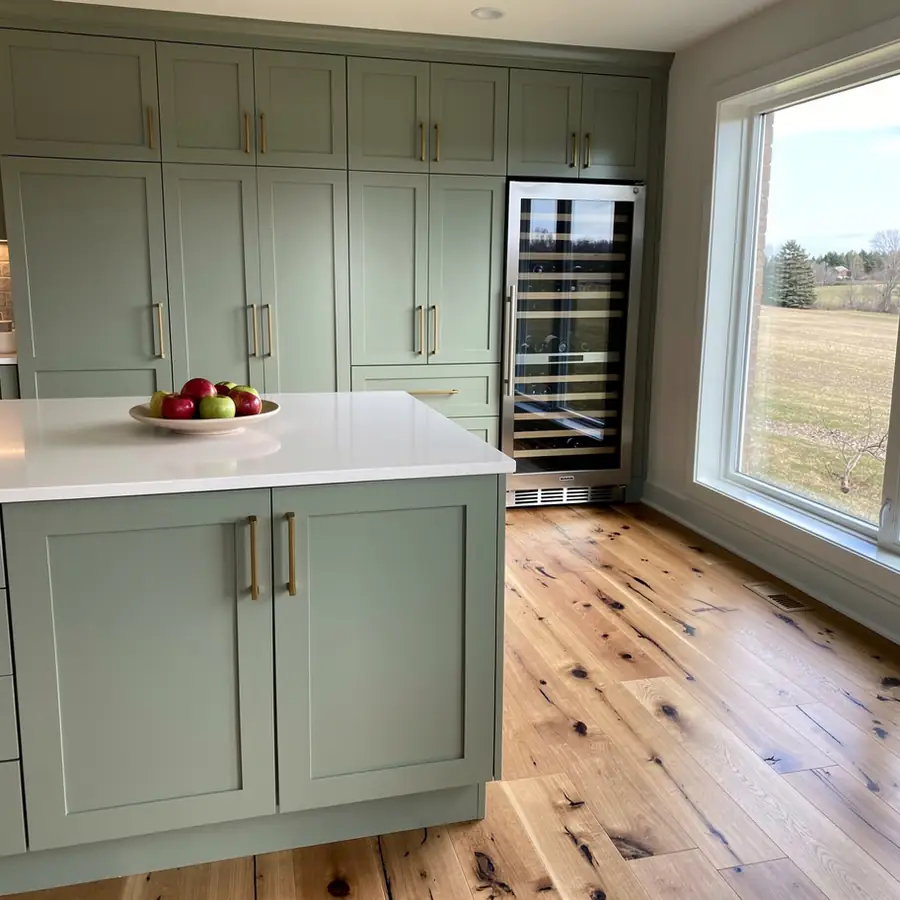 Sage painted pantry wall in Puslinch kitchen Sage painted pantry wall in Puslinch kitchen