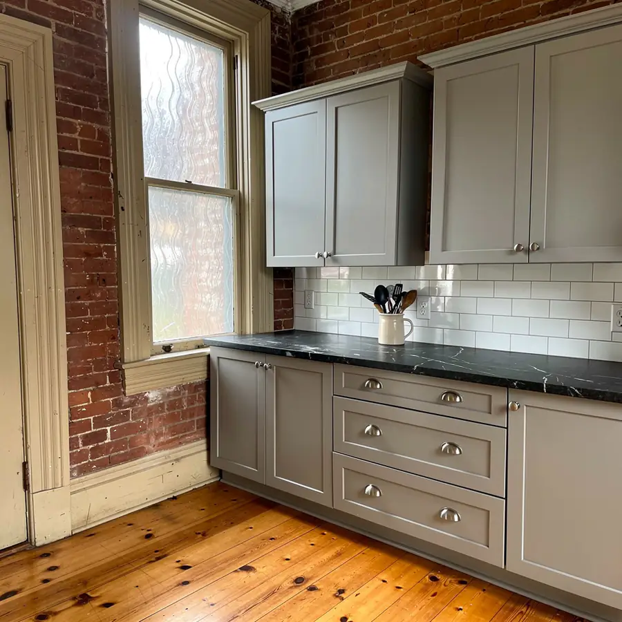 Soft grey kitchen in Acton Victorian home
