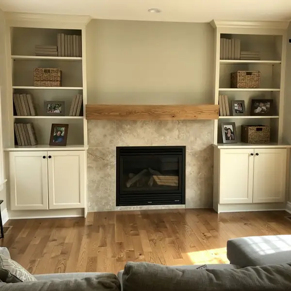 Swiss Coffee fireplace built-ins in Guelph