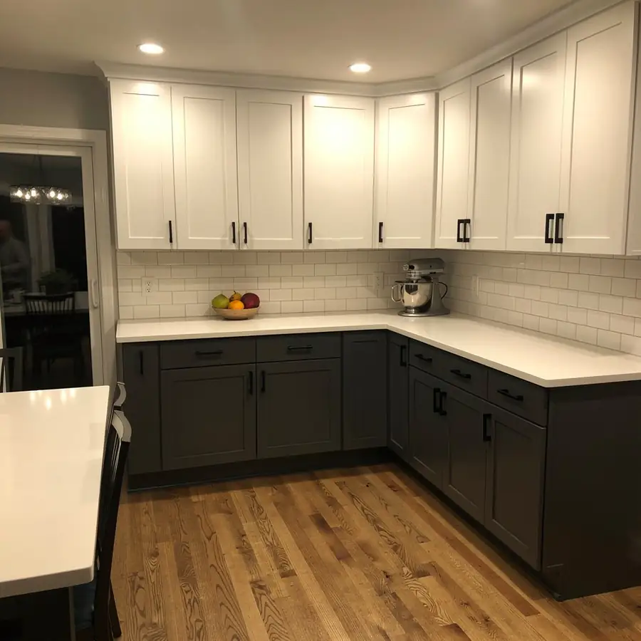 Two-tone kitchen with new painted doors