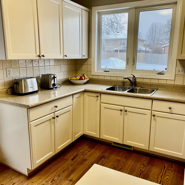 White Dove raised panel oak kitchen Kitchener